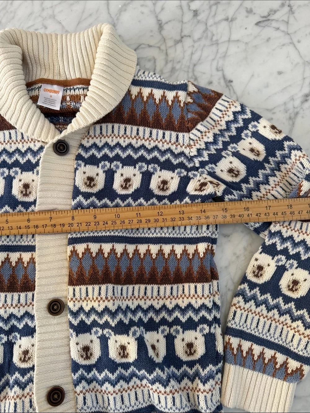 Gymboree Sz 8 Kid Boys Polar Bear Fairisle Knit Cardigan Bear Hugs Blue